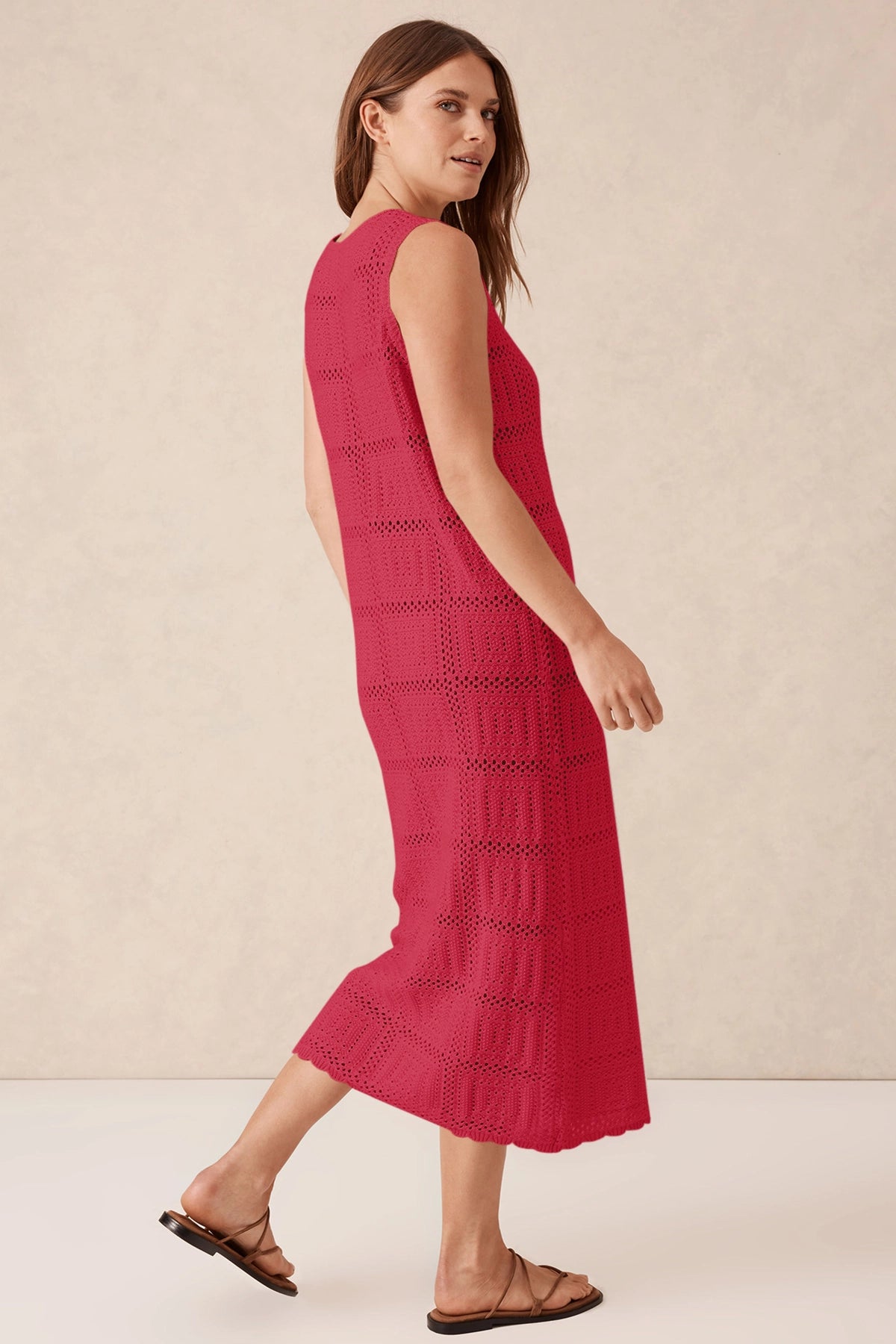 Fisoew Women's Red Boho Knit Sleeveless Dress - Fisoew