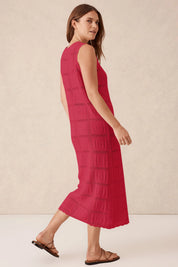 Fisoew Women's Red Boho Knit Sleeveless Dress - Fisoew