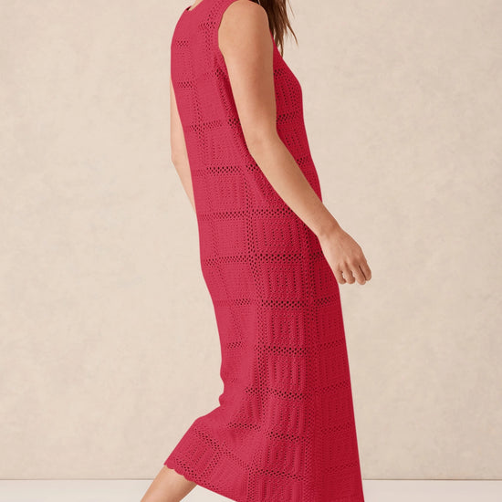 Fisoew Women's Red Boho Knit Sleeveless Dress - Fisoew