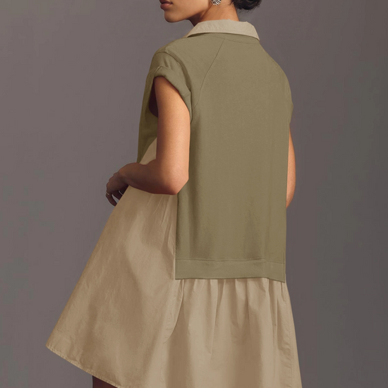 Fisoew Women's Light Brown Oversized Patchwork Mini Dress - Fisoew