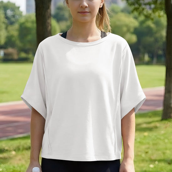 Fisoew Women's White Oversized Crop Tops Summer T-Shirt - Fisoew