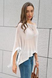 Fisoew Women's White Sheer Lightweight Knit  Poncho Top - Fisoew