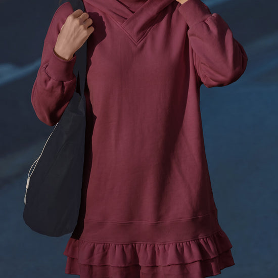 Turtleneck Hoodie Sweatshirt Mini Dresses - Fisoew
