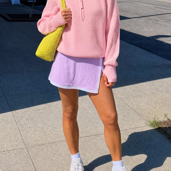 Zip Waffle Knit Long Sleeve Pullover - Fisoew