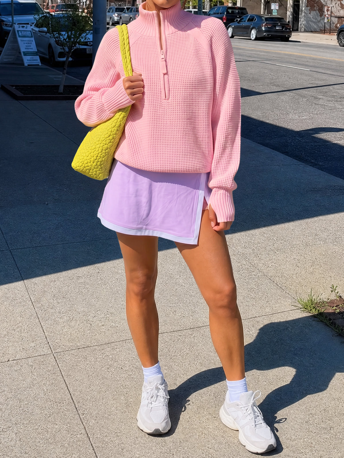 Zip Waffle Knit Long Sleeve Pullover - Fisoew