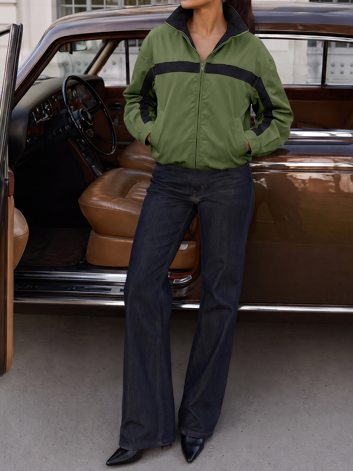 Lightweight Crop Color Block Jacket - Fisoew