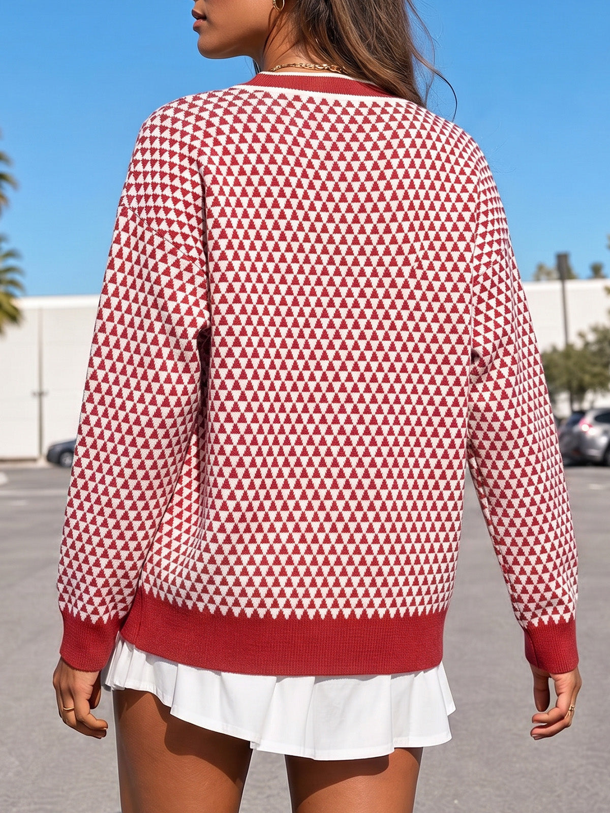 V Neck Button Knit Cardigan - Fisoew