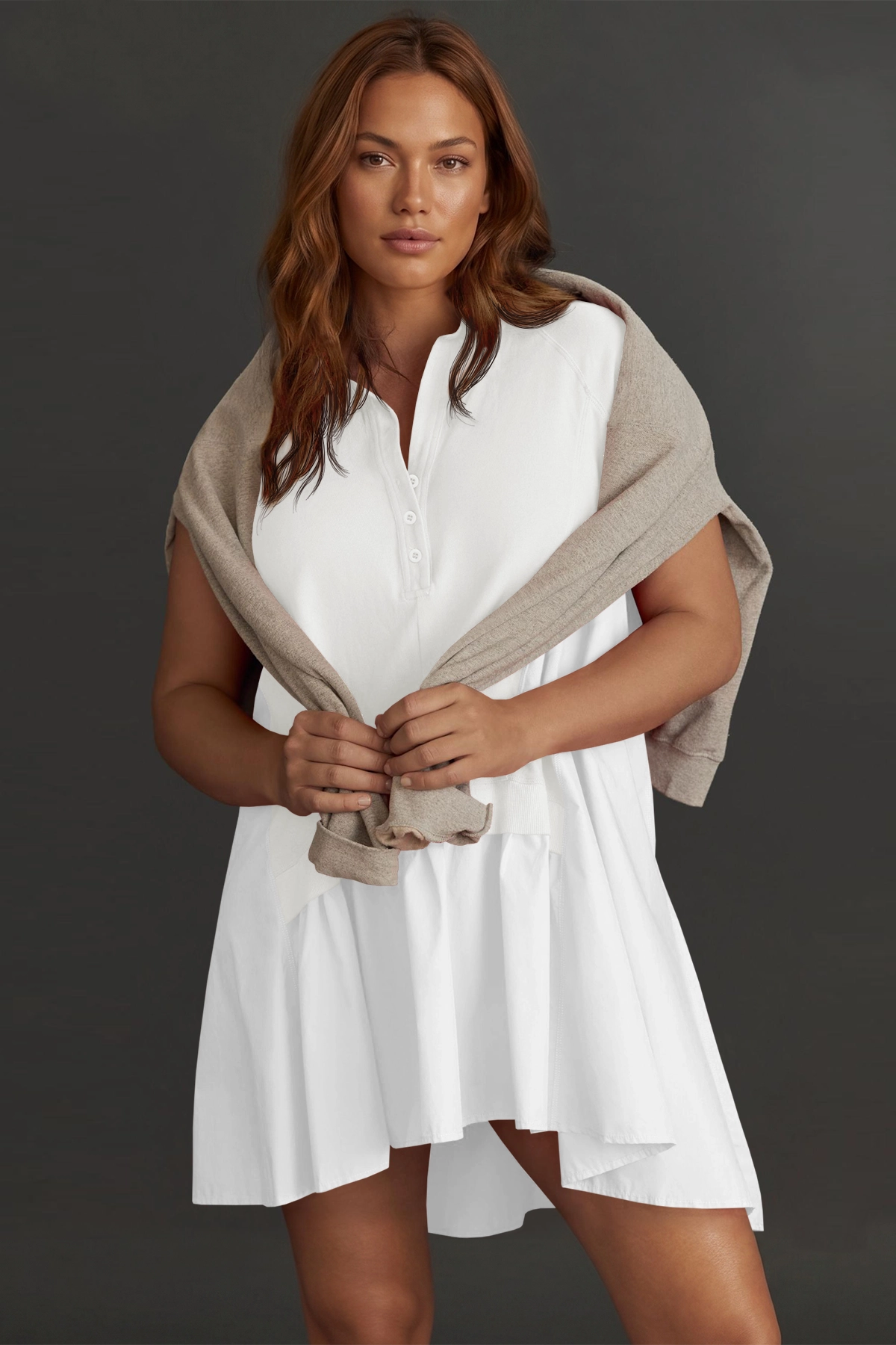 Fisoew Women's White Oversized Patchwork Mini Dress