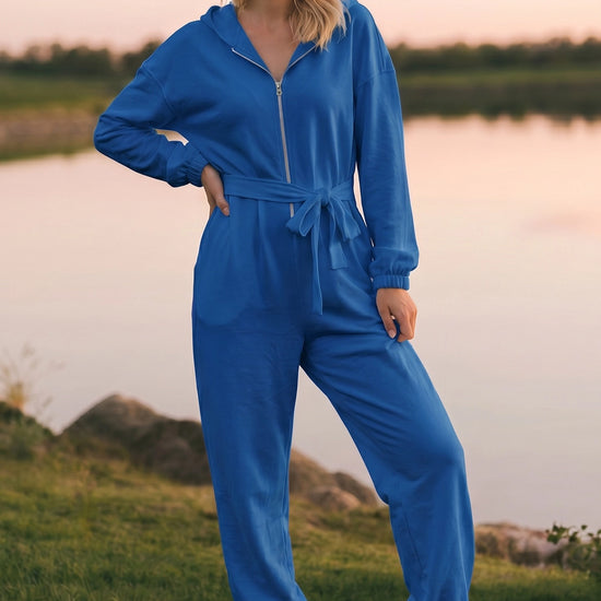 Zip Up Hoodie With Jogger One Piece Jumpsuits - Fisoew