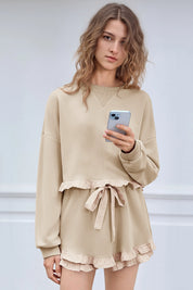 Women's Khaki Color Block 2 Piece Lounge Sets Fisoew - Fisoew