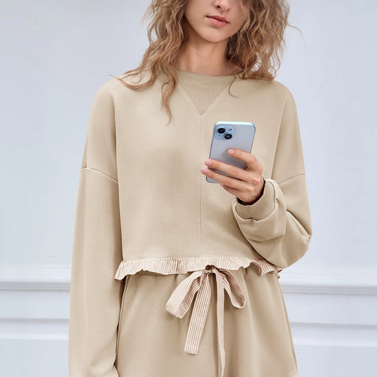 Women's Khaki Color Block 2 Piece Lounge Sets Fisoew - Fisoew
