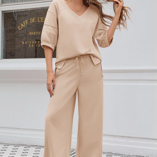 Fisoew Women‘s Khaki 2 Piece Loose Workout Tracksuit Sets - Fisoew