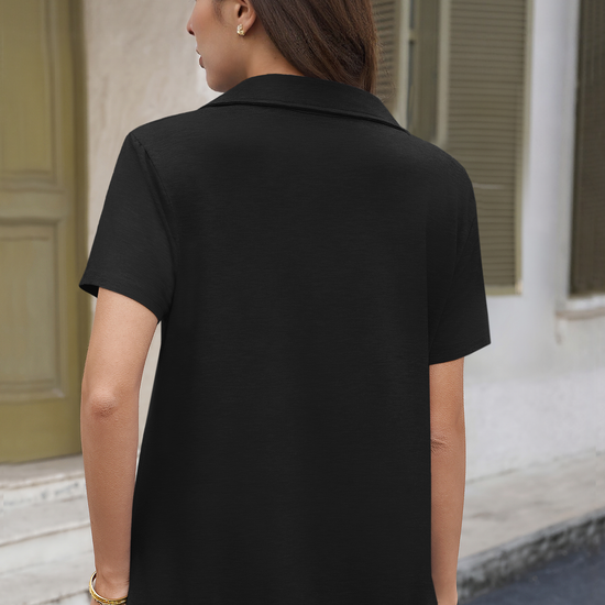 Fisoew Women's Black Short Sleeve Polo Shirts - Fisoew