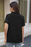 Fisoew Women's Black Short Sleeve Polo Shirts - Fisoew