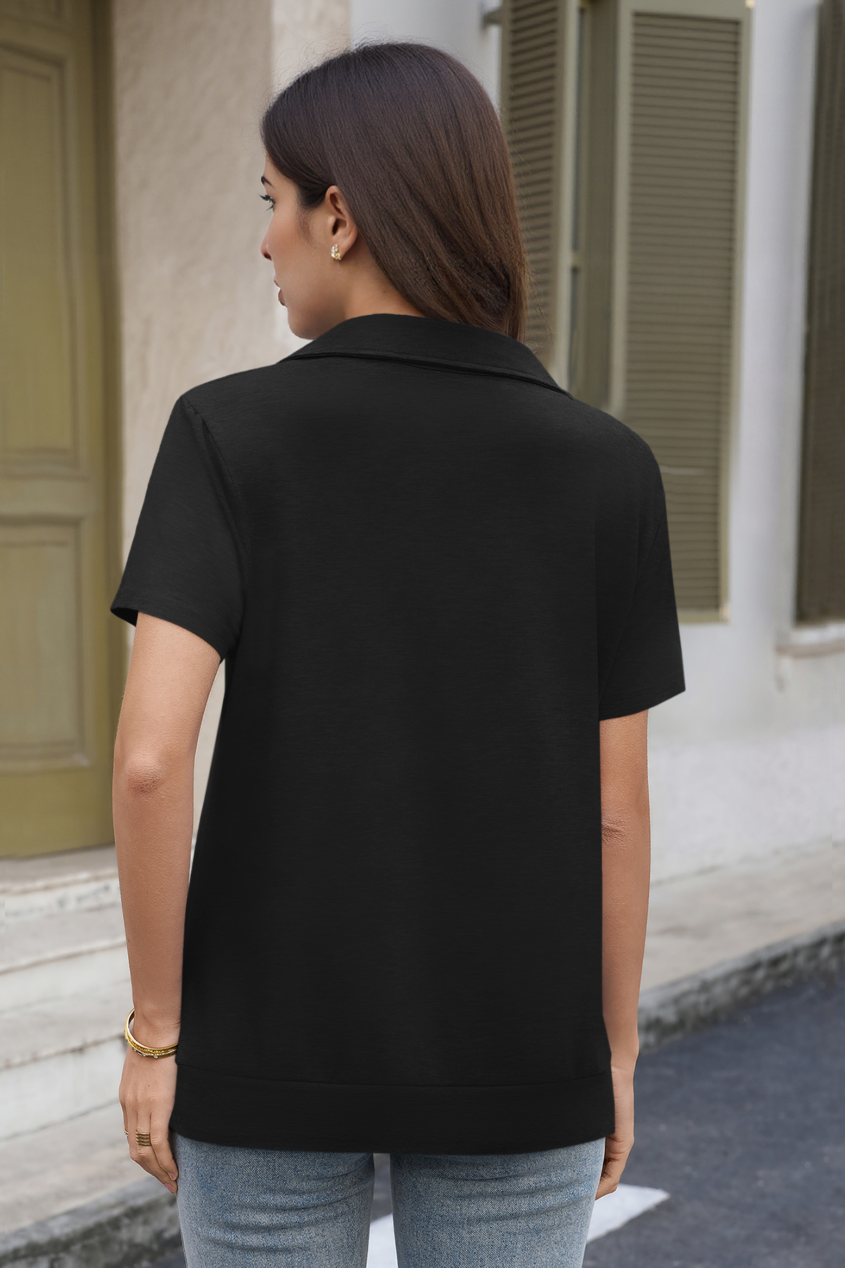 Fisoew Women's Black Short Sleeve Polo Shirts - Fisoew