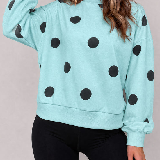 Mock Neck Long Sleeve Polka Dot Sweatshirts - Fisoew