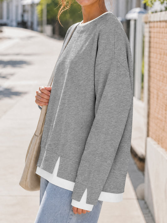 Faux Layered Oversized Sweatshirts - Fisoew
