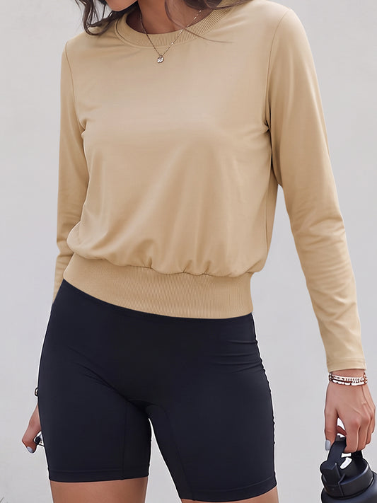 Long Sleeve Elasticity Bottom Cropped Shirts