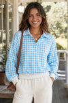 Plaid Print Lapel Neck Crop Sweatshirts