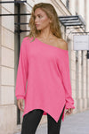 Oversized Off Shoulder Ribbed Knit Tops