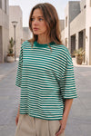 Round Neck Striped Short Sleeve Crop T-shirts