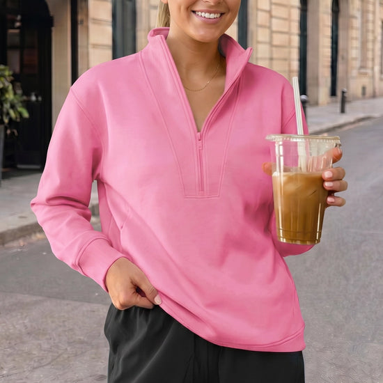 Mock Turtleneck Half Zip Sweatshirts - Fisoew