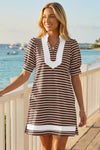 Fisoew Women's Brown Casual Short Puff SleeveT Shirt Mini Dress - Fisoew