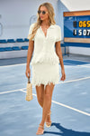 Womens White 2 Piece Outfits Sweater Tops Fringe Skirt Fisoew - Fisoew
