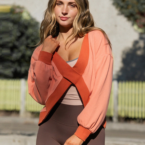Reversible Wrap Long Sleeve Sweatshirt - Fisoew