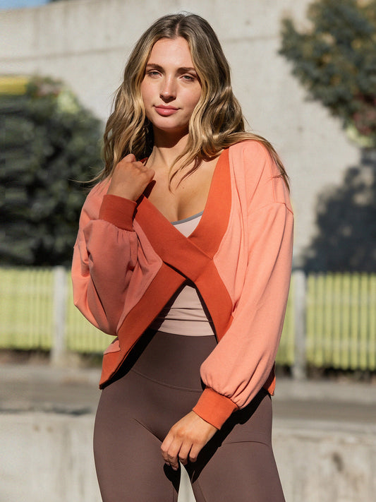 Reversible Wrap Long Sleeve Sweatshirt - Fisoew