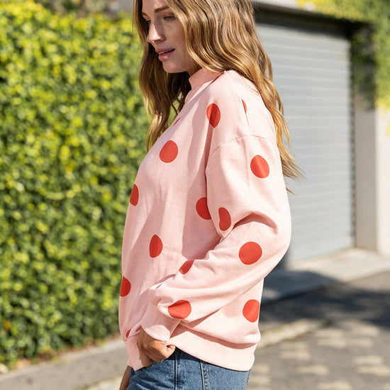 Mock Neck Long Sleeve Polka Dot Sweatshirts - Fisoew