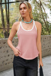 Fisoew Women's Pink Loose Sleeveless Crew Neck Workout Tank Tops - Fisoew