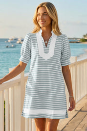 Fisoew Women's Grey Casual Short Puff SleeveT Shirt Mini Dress - Fisoew