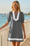 Fisoew Women's Black Casual Short Puff SleeveT Shirt Mini Dress - Fisoew