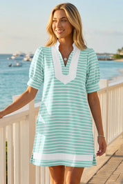 Fisoew Women's Light Blue Casual Short Puff SleeveT Shirt Mini Dress - Fisoew
