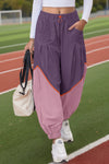 Womens Violet Elastic Waist Color Block Pants Fisoew - Fisoew