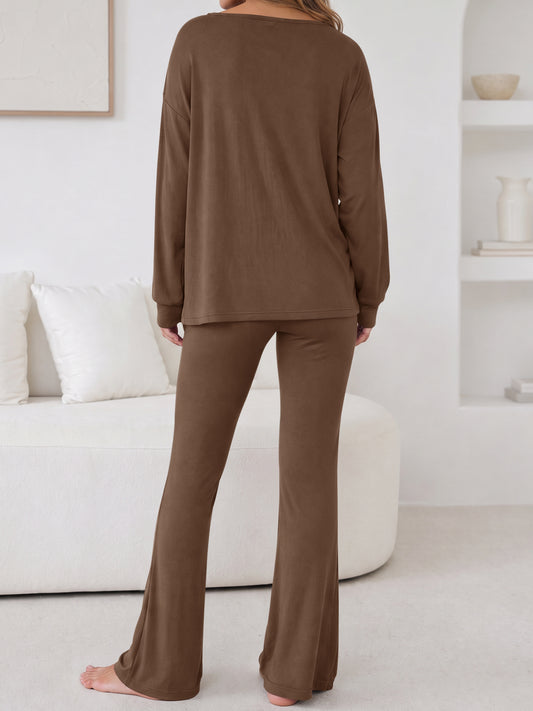 Off Shoulder Top With Flared Pants Sets - Fisoew