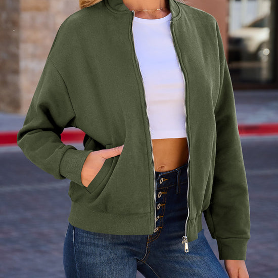 Zip Up With Pockets Long Sleeve Jackets - Fisoew