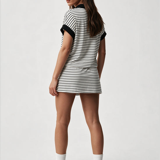 Striped Sweatshirt Skirt 2 Piece Outfits - Fisoew