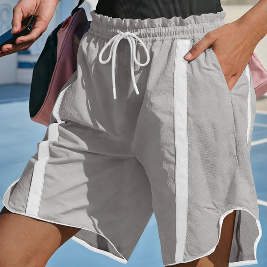 Fisoew Women's Light Grey Baggy Cargo Workout Running Athletic Yoga Shorts - Fisoew