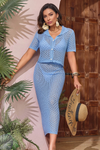 Fisoew Women's Light Blue Crochet Beach 2 Piece Outfits - Fisoew