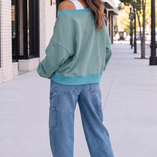 Reversible Wrap Long Sleeve Sweatshirt - Fisoew