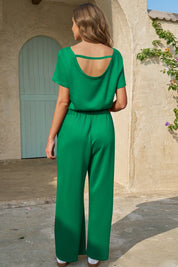 Womens Green Off-the-Shoulder Casual Wide Leg Jumpsuit Fisoew - Fisoew