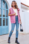 Fisoew Women's Pink Sleeveless Zip Up Hoodies - Fisoew