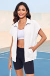 Fisoew Women's White Zip Up Sleeveless Sweatshirts - Fisoew