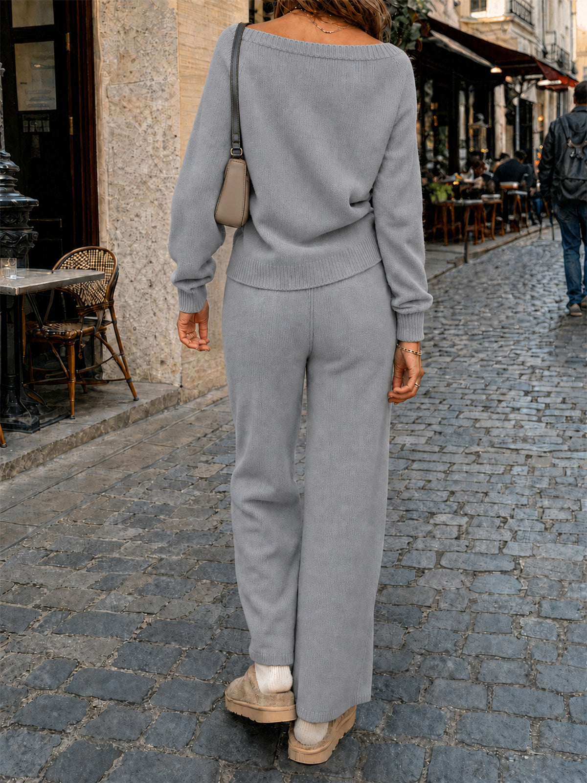 Off-Shoulder Sweaters With Drawstring Pants Set - Fisoew