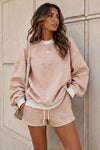 Striped Mock Neck Tops With Short Sets