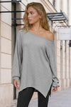Oversized Off Shoulder Ribbed Knit Tops
