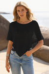 Fisoew Women's Black Sheer Shawl Boho Crochet Cover Ups - Fisoew