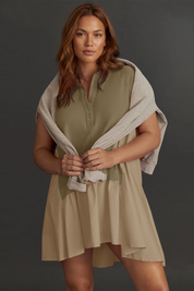 Fisoew Women's Light Brown Oversized Patchwork Mini Dress